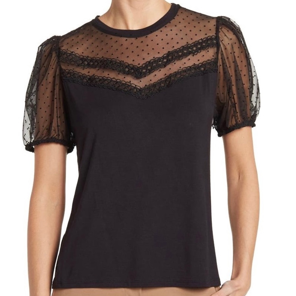 Laundry by Shelli Segal Crewneck Top with Mesh Yoke